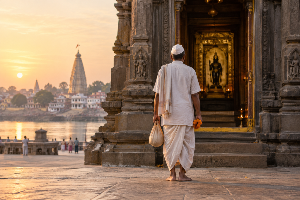 A first-time visitor exploring the temple town of Pandharpur