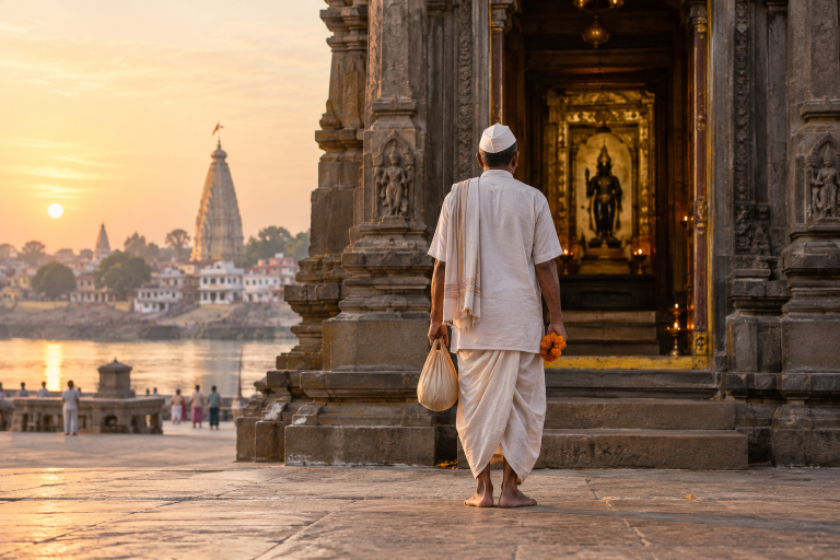 A first-time visitor exploring the temple town of Pandharpur